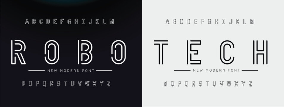 Creative abstract modern digital technology fonts. Minimalist slim typography monogram font style. Vector illustration and tech logo