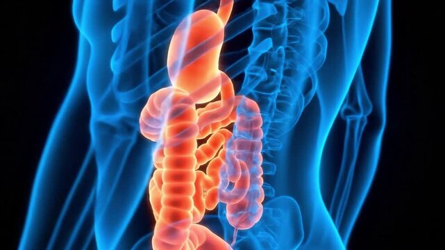 Human digestive system anatomy 3D animation. Suitable for medical education, healthcare presentation, research video, biological study, clinic promo.