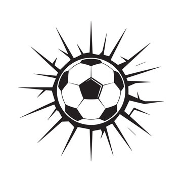 Soccer ball with burst effect black and white silhouette