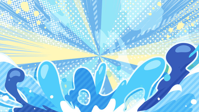 水のエフェクトと集中線の背景イラスト_16:9