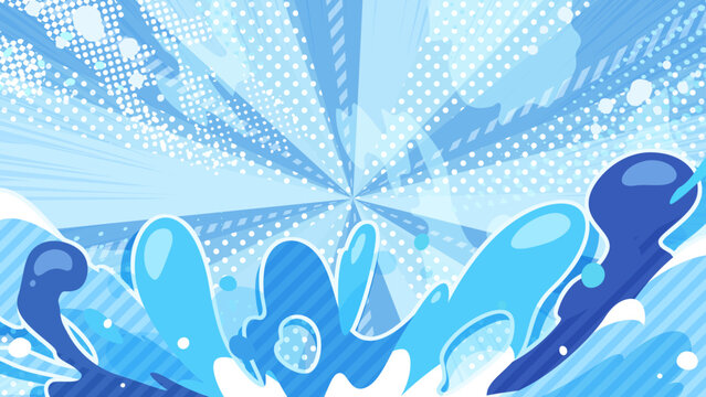 水のエフェクトと集中線の背景イラスト_16:9