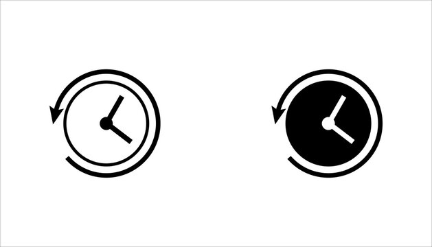 Modern recurring clock outline icon set. with circular arrow in minimalist line design. Ideal for refresh, update, repeat schedule, synchronization, reminder, and time management concepts.