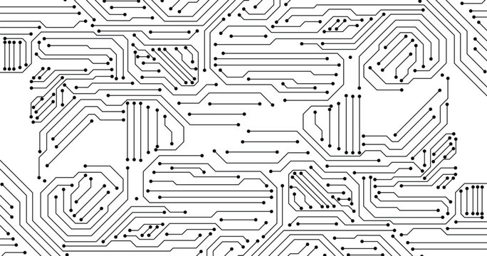 White Circuit Board Background with Modern Tech Chip Line Pattern, Ideal for Technology, Semiconductor, and Digital Themes. Vector Illustration. 
