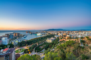 Obraz premium Coast of Malaga city at sunrise. Spain. Europe