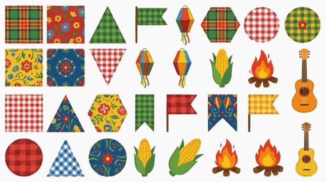 Colorful Patchwork Icons with Festive Patterns