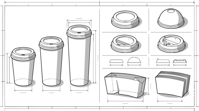 Detailed drawings of plastic cup lids.