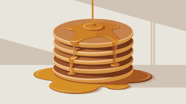 Geometric pancake stack with syrup flow &ndash; Suitable for food delivery app graphics, morning routine blogs, or clean culinary art.