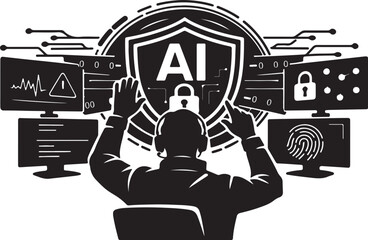 Fototapeta premium Futuristic AI Tech Silhouette – Artificial Intelligence, Robotics, Smart Technology and Digital Innovation Vector Set