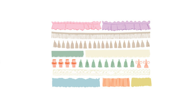 Collection of various colorful tassel and fringe border elements for design