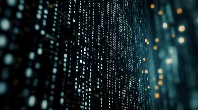 Abstract digital background with binary code and glowing data particles