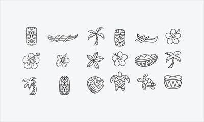 Hula girl tropical doodle elements hand drawn line art icon set vector illustration © lokshmon