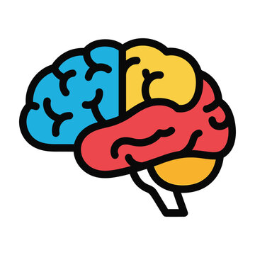 Stylized human brain illustration with different colored lobes central nervous system thinking intelligence