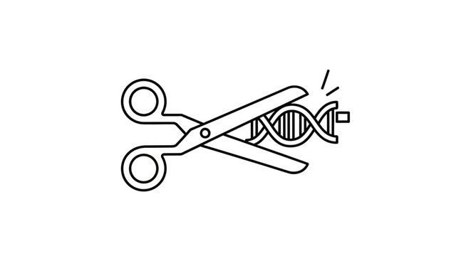 Scissors cutting DNA helix, genetic modification, gene editing concept illustration