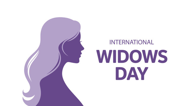 international widows day awareness illustration with purple female silhouette and elegant typography design for humanitarian support campaign
