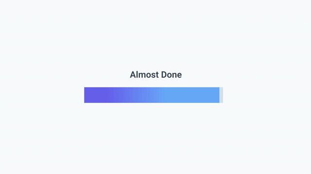 Animated progress loading bar with gradient colors and almost done status text in a minimal user interface design concept.