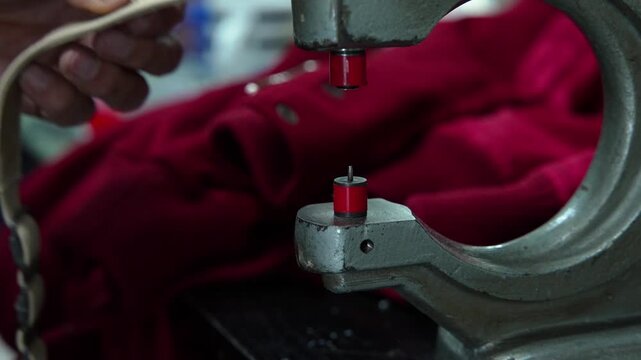 Close Up Of Leather Crafting Machine Pressing Leather Strap