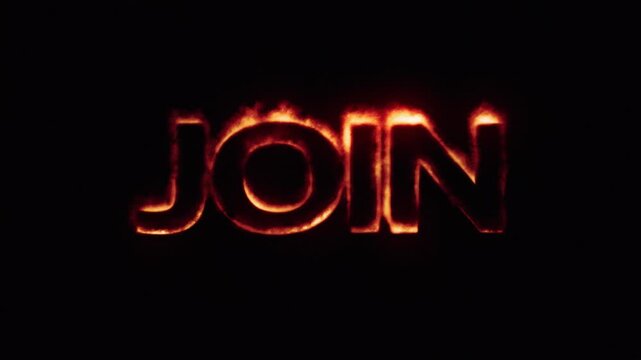 join word text burning with fire effect hot flame inferno blazing heat design motion graphics black background, overlay, 4k animation.