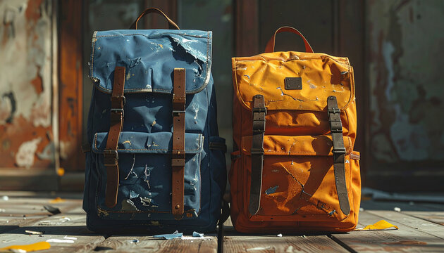 Two backpacks standing side by side