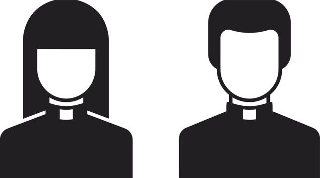 Priest and nun avatar icon set vector illustration of male and female clergy in religious clothing
