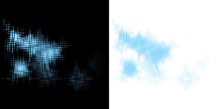 Blue digital glitch texture pattern with intersecting lines on a white and black background isolated on a transparent background