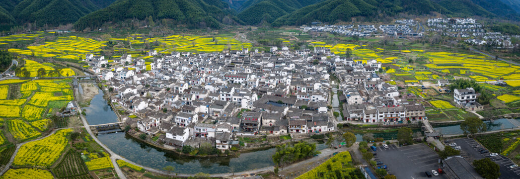 Aerial View of Lu Village, Yixian County, Anhui Province, China.