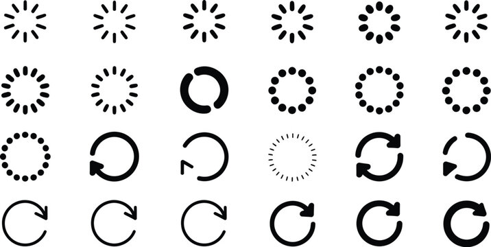 Loading refresh icons set, circular progress and reload symbols vector isolated modern interface design collection background illustration