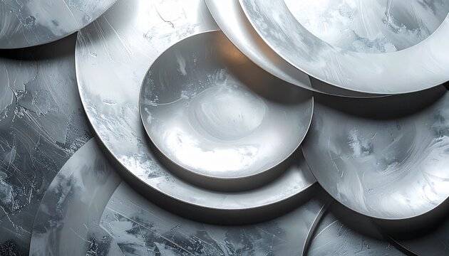 Abstract Silver Circles Background - Modern Metallic Design with Overlapping Discs.