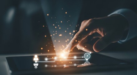 Fototapeta premium business professional analyzing digital data charts with futuristic interface and glowing effects