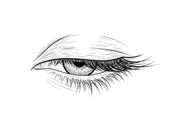 Obraz premium Detailed hand drawn ink sketch of a human eye with long eyelashes and defined iris, cosmetic