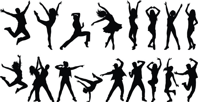 Silhouetted group of people raising arms in celebration or protest silhouettes