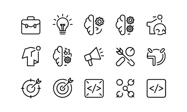 Startup web icons in line style. Business, Creative, idea, marketing, target, developement, collection.