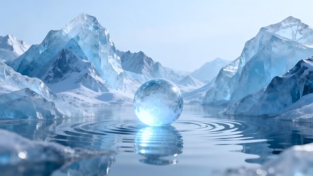 Ice sphere in frozen lake