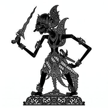 Javanese Wayang Kulit Shadow Puppet Character Holding Keris Vector Illustration