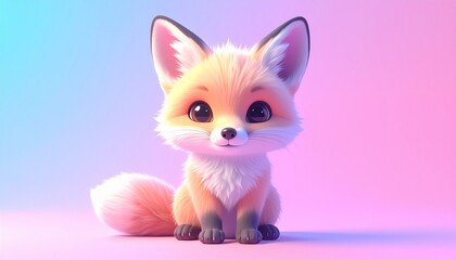 Fototapeta premium Adorable Baby Fox Cub Illustration with Big Eyes and Fluffy Fur.