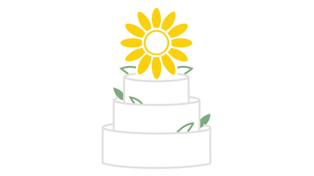 A creative colorful line vector icon of a tiered wedding cake with a sunflower, featuring an editable stroke, adjustable stroke, customizable stroke weight, line weight, thin line, and editable style.