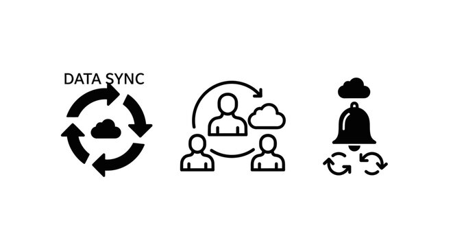 Cloud Data Sync and Collaboration Icons - Technology Concept