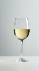 Fototapeta premium Elegant glass of crisp white wine on a clean white surface