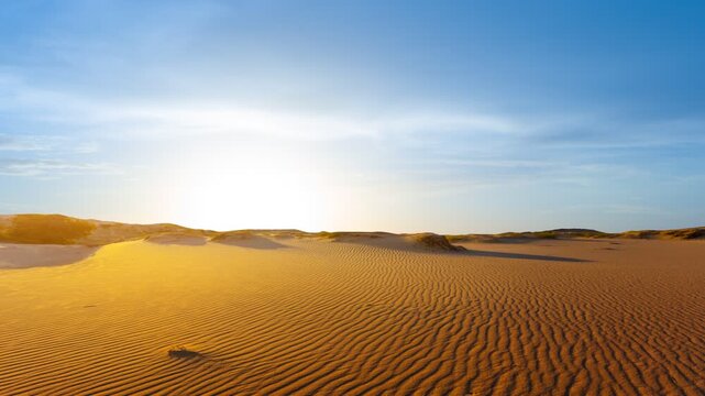 wavy sad desert at the sunset, hot natural time lapse scene
