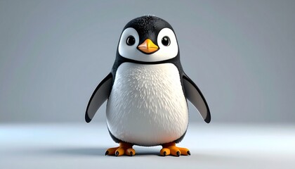 Obraz premium Adorable Cartoon Penguin Character Standing on a Light Background.