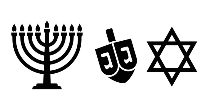 Hanukkah Symbols: Menorah, Dreidel, and Star of David Icons