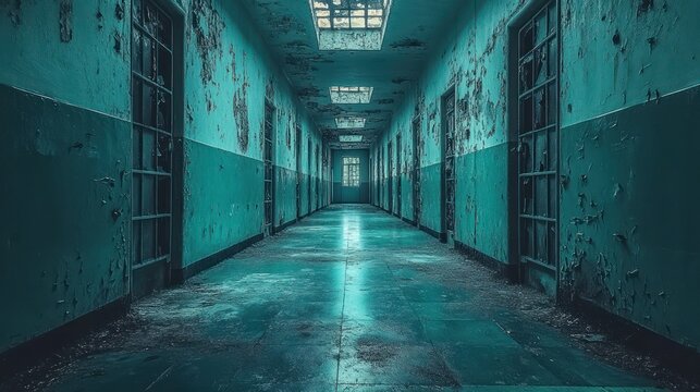 Abandoned, eerie hospital corridor