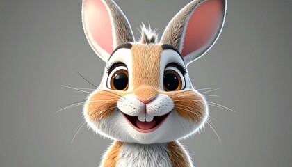 Fototapeta premium Adorable Cartoon Rabbit with Big Eyes and a Cheerful Smile.