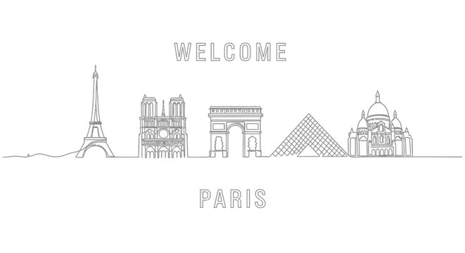 Paris Skyline Illustration: Iconic Landmarks in Continuous Line Art