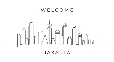 Fototapeta premium Jakarta Skyline Welcome Illustration, Cityscape Silhouette, Linear Art