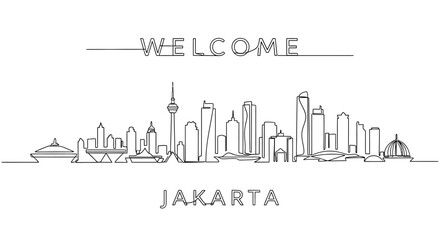 Fototapeta premium Jakarta Skyline Welcome Illustration, Cityscape Silhouette Line Art