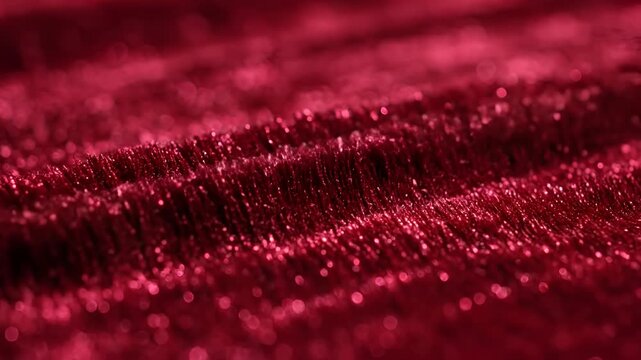 Closeup Macro Shot of Red Glitter Fabric with Soft Bokeh Background.