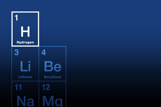 Hydrogen, element on the periodic table. Nonmetallic and lightest chemical element, with atomic number 1, andh symbol H from Latin hydrogenium. Most abundant chemical substance in the universe. Vector