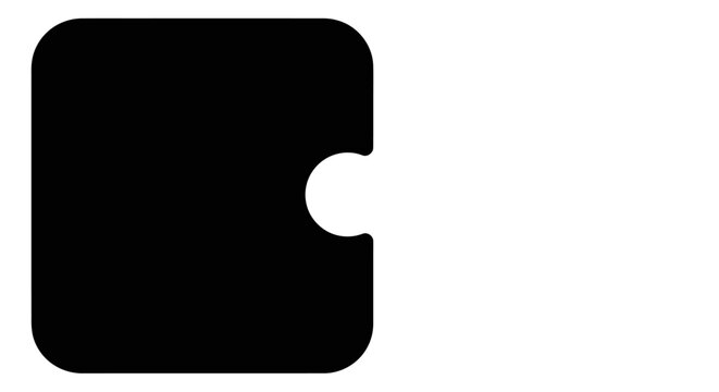 Abstract black square with a rounded cutout, minimalist graphic element, isolated on white