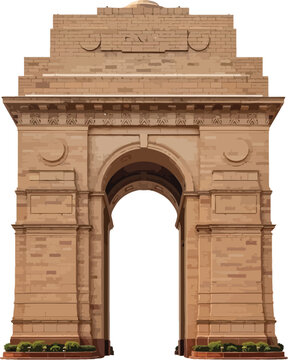 India gate monument illustration new delhi landmark architectural graphic historical site isolated on transparent background