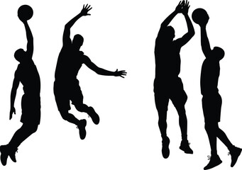 Basketball player silhouette collection with jumping athletes in action poses isolated on gray background for sports design © Liton